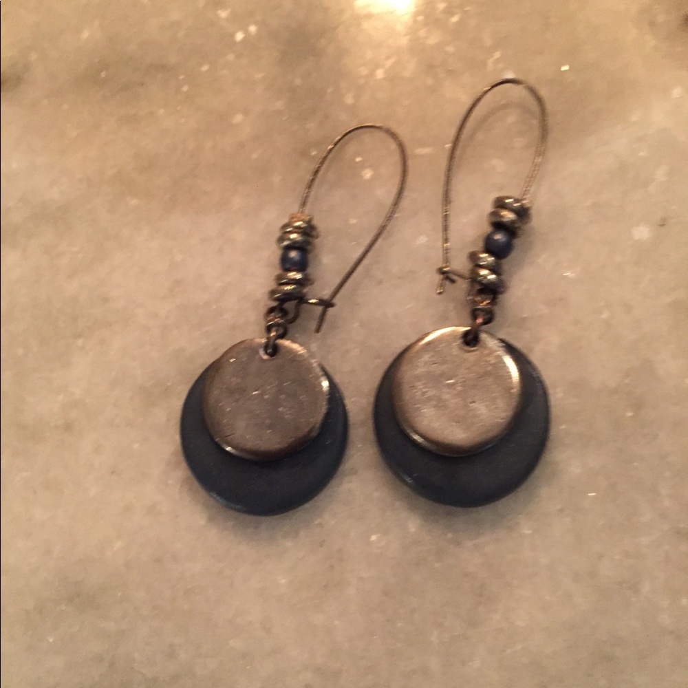 Blue and silver tone drop earrings
